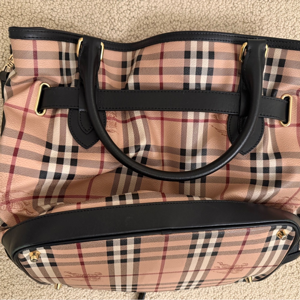 BURBERRY Haymarket Check Coated Canvas Medium Goldtone Tote Bag - Picture 14 of 16